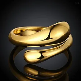 Pierścienie klastra YiluoCd Chunky Otwarte dla kobiet 18K Gold Plated Regulowane kopuły łzy świąteczne szerokie odważne biżuterię Prezent
