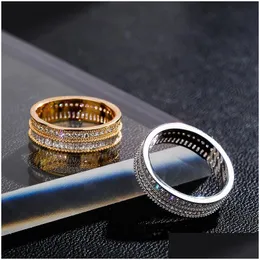 Anéis de casamento 18k chapeamento de ouro anéis de casamento jóias 5mm largura moda bling zircônia cúbica cobre homens mulheres egagement festa banda gif dhxqv