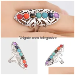 حلقات حلقات حجرية طبيعية حجارة حلقات حلقات الرجال نساء صفيحة مع خاتم Sier Colorf طاقة طاقة 3 65CZ J2B DROND DRONCLED Jewelry R DHT0D
