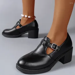 Sapatos de vestido primavera mulheres salto grosso único boca profunda médio grande tamanho confortável sola macia calçado antiderrapante