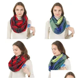 Scarves Pashmina Invisible Zipper Travel Scarf Plaid Infinity Storage Pocket Shawls Women Fashion Windbreak Warm Scarves Colorf 20 5Ym Dhtpf