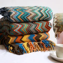 Boho Bed 격자 무늬 담요 지오메트리 Aztec Baja Blankets 민족 소파 커버 미끄럼 방향 장식 벽 매달이 태피스트리 깔개 Cobertor 240115