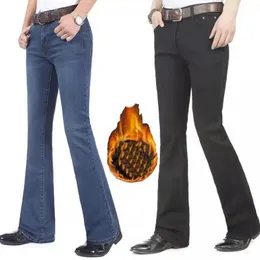 Осень-зима, мужские утепленные флисовые джинсы, мужские расклешенные джинсовые брюки, модные расклешенные джинсы 240116