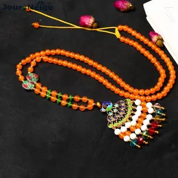 Hänge halsband grossist naturlig orange stenhalsband rostad blå påfågel tur för kvinnliga tröja kedja original smycken