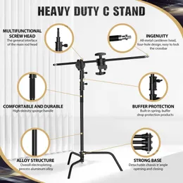 Tripés SH 2.6M / 3.3M Preto Aço Inoxidável Século Dobrável Light Stand Tripé Magic Leg Fotografia C-Stand para Spot LightSoftboxL240115