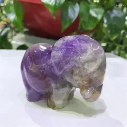 Decorative Figurines Natural Dream Amethyst Elephant Crystal Carved Gemstone Animal Statue Healing Energy Stone Crafts For Home Decoration