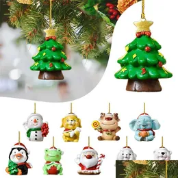 Christmas Tree Decoration Pendant Cute Acrylic Animal Xmas Hanging Ornaments Year Holiday Party Gifts Drop Delivery Dhvtk