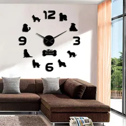 Wall Clocks Briard Dog Breed Clock Modern Design Berger De Brie Large Watch Horologe Self Adhesive Stickers