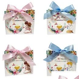 Wholesale Packaging Bags 2550Pcs First Holy Communion Gift Cookie Candy Box Party Wedding Favors For Guests Baby Shower Baptism Dec Dhja6