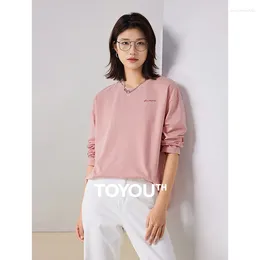 Kadın Tişörtleri Toyouth Kadın Tees 2024 Sonbahar Uzun Kollu Yuvarlak Boyun Gevşek Tişört Mektup Baskı Gündelik Temel Basit Basit Beyaz Pembe Üstler