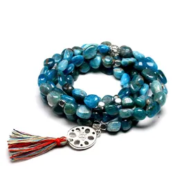 Braccialetti Pietra preziosa 108 Perline Bracciale Mala per donna Uomo Amanti della pietra apatite naturale non modellata Braccialetti per la salute della meditazione yoga