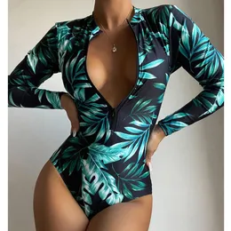 Wear VigoBeviya 2023 Sexy Print Long Sleeve Swimwear Women High Cut Push Up One Piece Swimsuit Monokini Summer Beach Bathing Suit