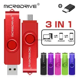 USB Flash-enheter OTG 3 i 1 Pendrive 128 GB 64 GB CLE USB2.0 Memory Disk 32GB 16GB Pen Drive Flash USB Application Micro Type C USB Key Flash Stick