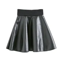 Flickor kjolar mode pu faux läder jupe elastisk midja baby flicka kjol höst svart barn korta kjol barn kläder 240115