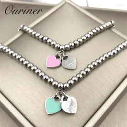 Link pulseiras jóias pulseiras "fantástico amor eterno" bolas frisado pulseira para mulher casal verde/rosa duplo coração charme