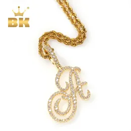 The Bling King Single Artistic Font A-Z 26 İlk Mektup Kolye Kolye Kübik Zirkonya Moda Hiphop Takı 240115