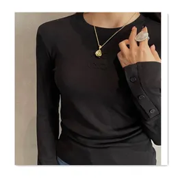 maglietta versatile firmata da donna con scollo a V bottone slim fit leggera fodera alla moda a maniche lunghe per camicie inferiori casual camicie da donna nere slim fit top