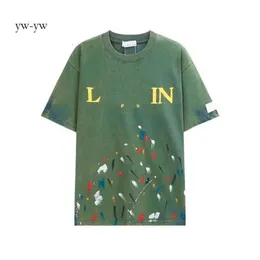 2023 Designer Luxury Lanvins Classic Hand Painted Graffiti Speckled Short Sleeve T-shirt for Men and Women Trendy Loose Comfortable 2783