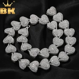 THE BLING KING 17mm Heavy Heart Necklace Micro Paved Out Cubic Zirconia Link Chain Gift For Women Girl Hiphop Jewelry 240115