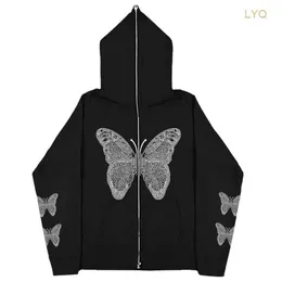 Sweatshirts gotiska fjärilsskallar vingar y2k full ansikte zip up hoodies sweatshirt överdimensionerade harajuk highstreet mäns kvinnor streetwear coat