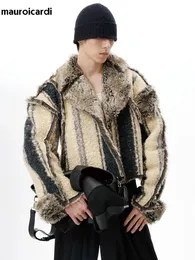 Mauroicardi 가을 겨울 오버 사이즈 크기의 두꺼운 따뜻한 가역성 푹신한 재킷 인조 모피 코트 남자 고급 활주로 유럽 패션 240116