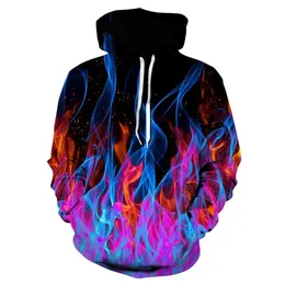 Renkli Alev Hoodie Erkek Kadınlar 3d Printe Fire Hooded Sweatshirt Pullover Sonbahar Sıradan Unisex Street Giyim Büyük Boyutu Hoodies 240115