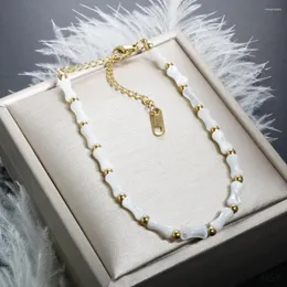 Charme pulseiras zmfashion branco pedra natural bambu fritillaria frisado pulseira francesa para mulheres vintage high-end casal jóias presente