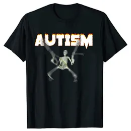 자폐증 골격 밈 티셔츠 유머 재미있는 두개골 인쇄 할로윈 의상 선물 자폐증 인식 신경 전달 그래픽 티 탑 240115