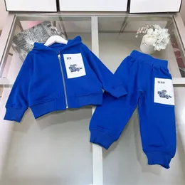 Модные детские дизайнерские комплекты из 2 предметов для девочек и мальчиков, модная осенне-зимняя одежда с мехом внутри, спортивные костюмы с капюшоном, спортивные костюмы для маленьких девочек и мальчиков, детская синяя одежда