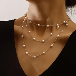 Ювелирные изделия Минималистичный геометрический тонкий многослойный цепочки для женщин индивидуальный легкий стиль жемчужное ожерелье