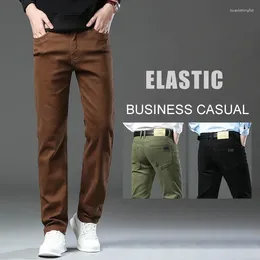 Calças de brim masculinas 3 cores outono roupas magro moda marrom negócios casual estiramento denim calças masculinas marca