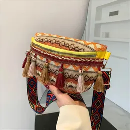 Waist Bags Folk Variegated With Decor Ri?onera Pochete Women Color Feminina Style Belt Strap Fringe Adjustable Pack Fanny