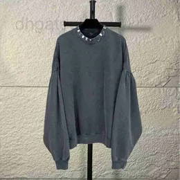 Herrtröjor tröjor designer varumärke Paris hög kvalitet tvättad skadad rund halströja med metallring spänne korrekt version trendiga märke långa ärmar