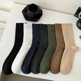 Men's Socks Mens Casual Fashion Solid Color Black White Gray Men Business Male Knitting Cotton Elastic Long Christmas Gift