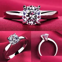Anéis de banda nunca desaparecem qualidade superior 1.2ct rosa banhado a ouro grande cz diamante banda anéis 4 pinos anel de casamento nupcial para mulheres100 q2 gota dhig6