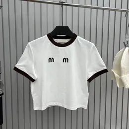 디자이너 티셔츠 여름 짧은 소매 작물 탑 티 여성 Tshirt 대비 컬러 인쇄 로고 슬림 핏 탑