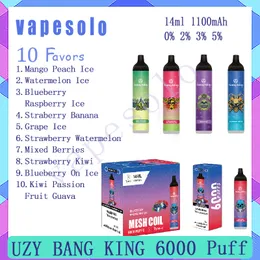 소매 Uzy Bang King 6000 퍼프 일회용 e 담배 퍼프 6K 14 ml 미리 채워진 액체 vape 펜 1100 mah rechargeb le 배터리 기화기 10 맛