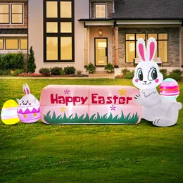 Easter Bunny Home utomhus Uppblåsbar dekoration Rabbit Egg Dekorationer Bygg in LED -ljus DIY GARDEN Party Prop 240116
