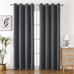 Grommet Solid Blackout Curtain for Bedroom and Living Room Window Drapes Thermal Insulated Room Darkening Curtain 240115