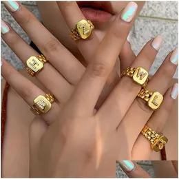 حلقات النطاق 2021 Trendy Hiphop قابلة للتعديل 18K الذهب المطلي AAA Zircon A-Z Rings Ringband Squar