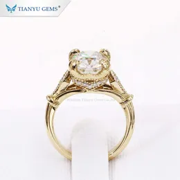 Tianyu personalizado 14K/puro ouro amarelo almofada antiga mina corte anel de noivado de moissanite para mulheres