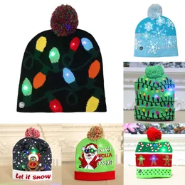 Neue Banner, Luftschlangen, Konfetti, Weihnachtsmützen, Weihnachtsmann-Strickmütze mit LED-Leuchten, Cartoon-Muster, Weihnachtsgeschenk für Kinder, Neujahrszubehör, Strickmütze, LED-Licht