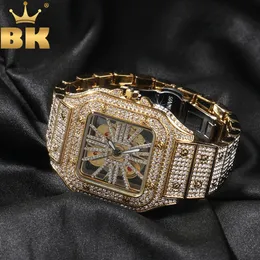 THE BLING KING Iced Out Orologio da uomo Quadrante quadrato Quarzo Luxury Brand Orologi da polso automatici Orologio scheletrato Hiphop Relogio 240115