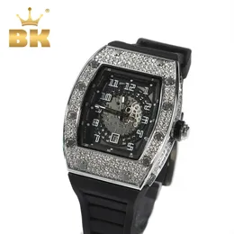 The Bling King Sqaure Dial Quartz Watch Full Rhinestones Iged Out Wrist Watches with BLACK BELT for Men Women Fashion Gift 240115