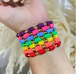 Armbänder, 6 Stück, Bohemian-Stil, Sommer, Strand-Stil, elastische Vinyl-Polymer-Ton-Scheiben, Perlen-Armband für Damen, Schmuck, Geschenk