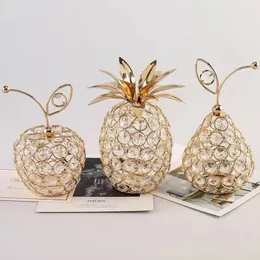 Creative Crystal Apple Ornament Bling Rhinestone Pineapple Shape Miniatures Snow Pear Crafts Home Decoration Pography Props 240116