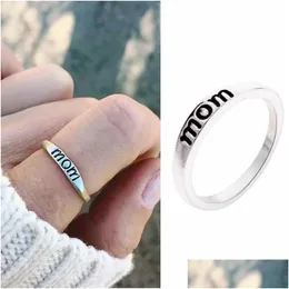 Band Rings Mom Pattern Plated Sier Ring Jewelry Vintage Mothers Day Gift Fashion Rings Creativering Ornaments 0 5Gl J2 Drop Delivery Dhrg2