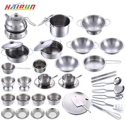 Kids Simulation Play House Toys Stainless Steel Kitchen MINI Cooking Utensils Pots Pans Food Miniature Tools Set 240115