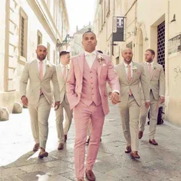 Pink Tuxedos Groom الزفاف رجال الدعاوى Tuxedo الأزياء de تدخين صب hommes menjacket سراويل التعادل 006188