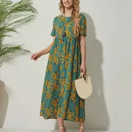 Robes décontractées Femmes Robe imprimée en vrac Rétro Fleur Imprimer A-ligne Été avec col rond manches courtes pour taille haute